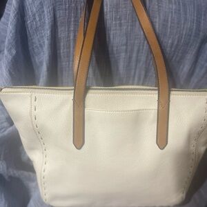 Vintage Authentic FOSSIL “Tote Bag” Off White with brown lining inside!!!😍😍